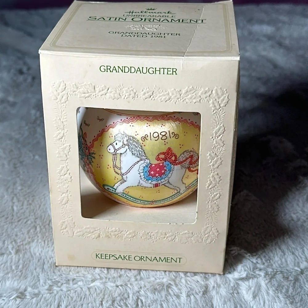 Vintage Hallmark Christmas Unbreakable Satin Ornament for Granddaughter 1981 NEW